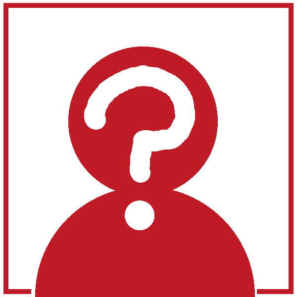 a red silhouette of a person with a white question mark