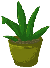 a cartoony drawing of a leafy plant in a large pot